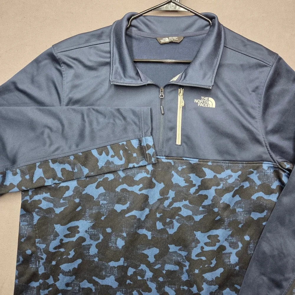 The North Face Mens XL Tech 1/4 Zip Camo Blue Navy Sweatshirt NFOA3RT2